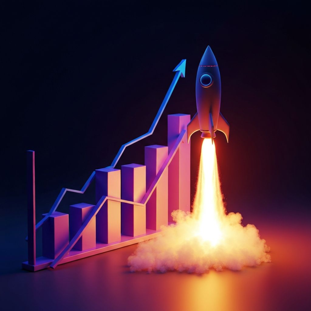 3D rising graph showing growth