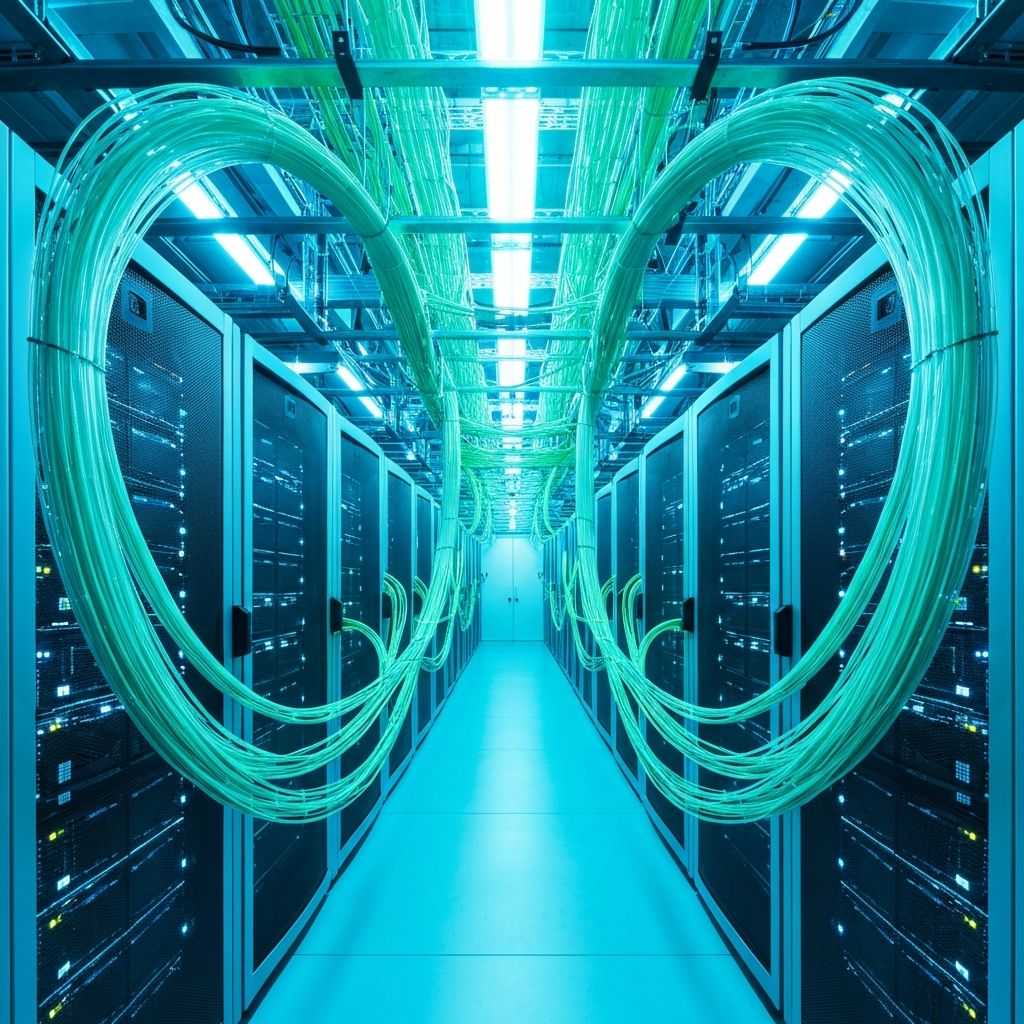 Fiber optic cables in futuristic server room